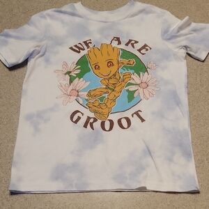 Marvel White And Blue Tie Dye Baby Groot Short Sleeve Tee SIZE 6/7